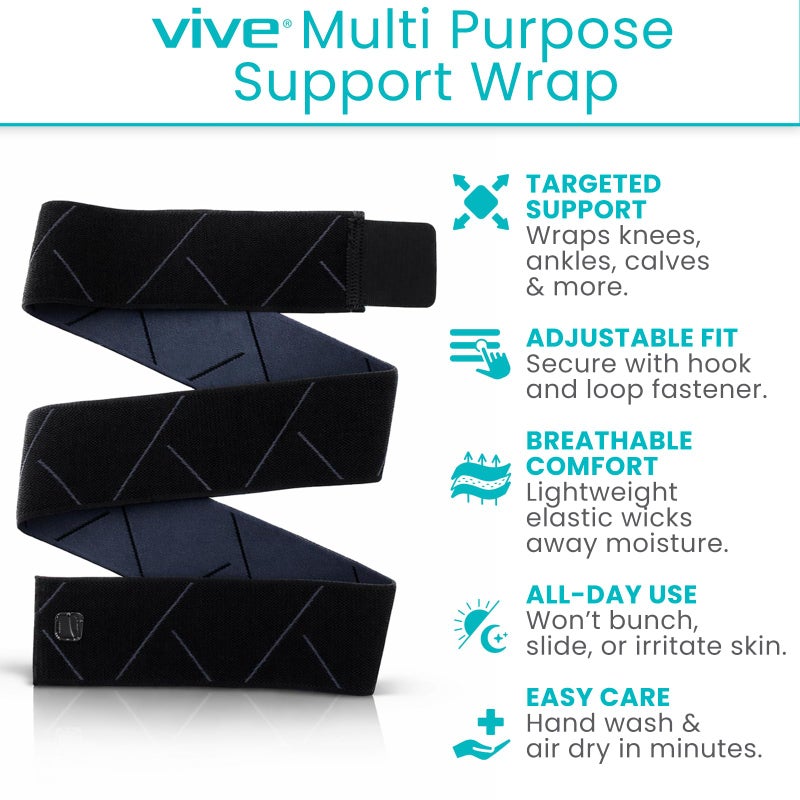 Vive Elastic Knee Wrap - Ankle, Foot, Calf & Wrist Support for Pain Relief - Compression Bandage for Legs, Edema, Weightlifting, Sports, Plantar Fasciitis (One Size) - Image 2