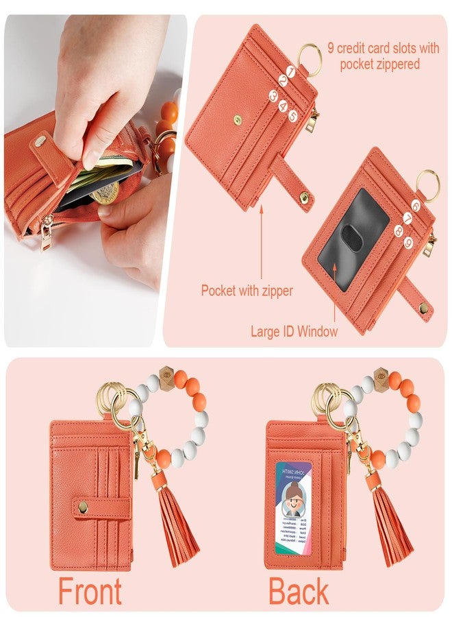 Hicdaw Wristlet Keychain Bracelet Wallet Keyring with Gift Box Silicone Bead Bangle 9 slots Card Holder Key Chains for Women Gift Box, Orange - Image 4