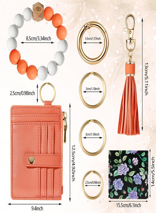 Hicdaw Wristlet Keychain Bracelet Wallet Keyring with Gift Box Silicone Bead Bangle 9 slots Card Holder Key Chains for Women Gift Box, Orange - Image 2