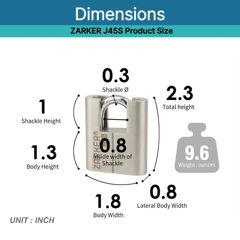 Zarker J45S keyed Alike Padlocks Heavy Duty Stainless Steel Shackle Lock 36 Keys Waterproof and Rustproof Storage Warehouses Garage Outdoors 12Pack - Image 3