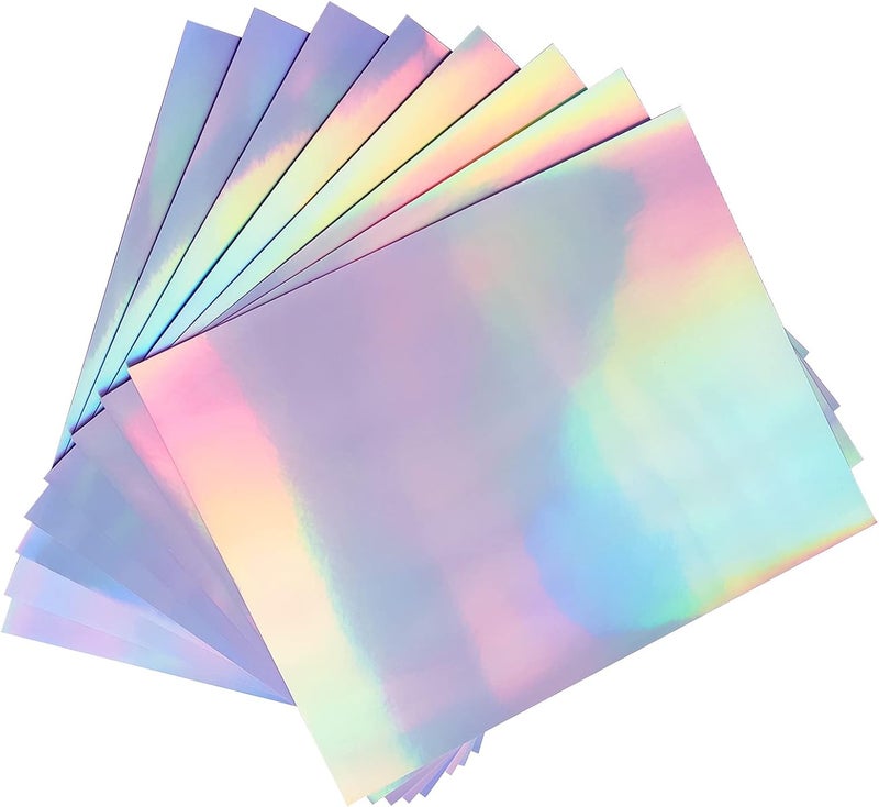 Solid anti-deform 50 Sheets Holographic Sticker Paper, Printable Vinyl Sticker Paper for Ink Jet Printer ＆ Laser Printer - 8.5 x 11 inches, Self- Adhesive Waterproof Dries Quickly - Rainbow | Printable Vinyl Sticker Paper Self- Adhesive Waterproof Dries Quickly - Rainbow Flexible anti-break - Image 1