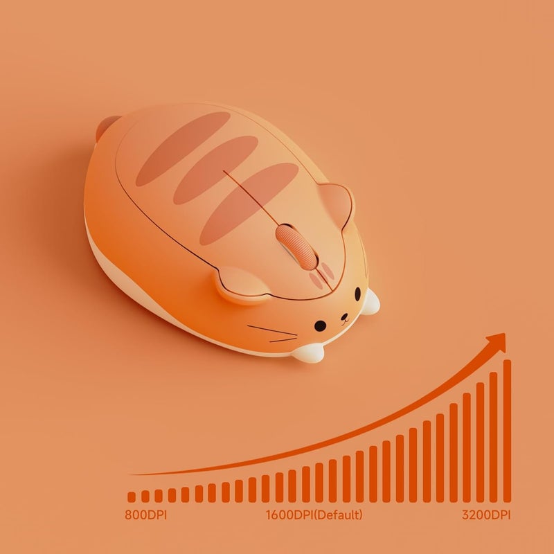 أكو فأرة ألعاب لاسلكية من بموضوع القطط، 2.4G جيجاهرتز مع مستقبل USB، فأرة بصرية كرتونية لاسلكية لطيفة للكمبيوتر/الابتوب/سطح المكتب/الكمبيوتر الشخصي/آيباد، متوافقة مع Mac/Win (برتقالي كيت) - Image 5