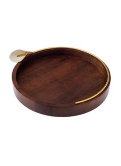 Dania Round Beech Wood Serving Tray With Golden Lily Decor  - Image 1