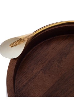 Dania Round Beech Wood Serving Tray With Golden Lily Decor  - Image 4