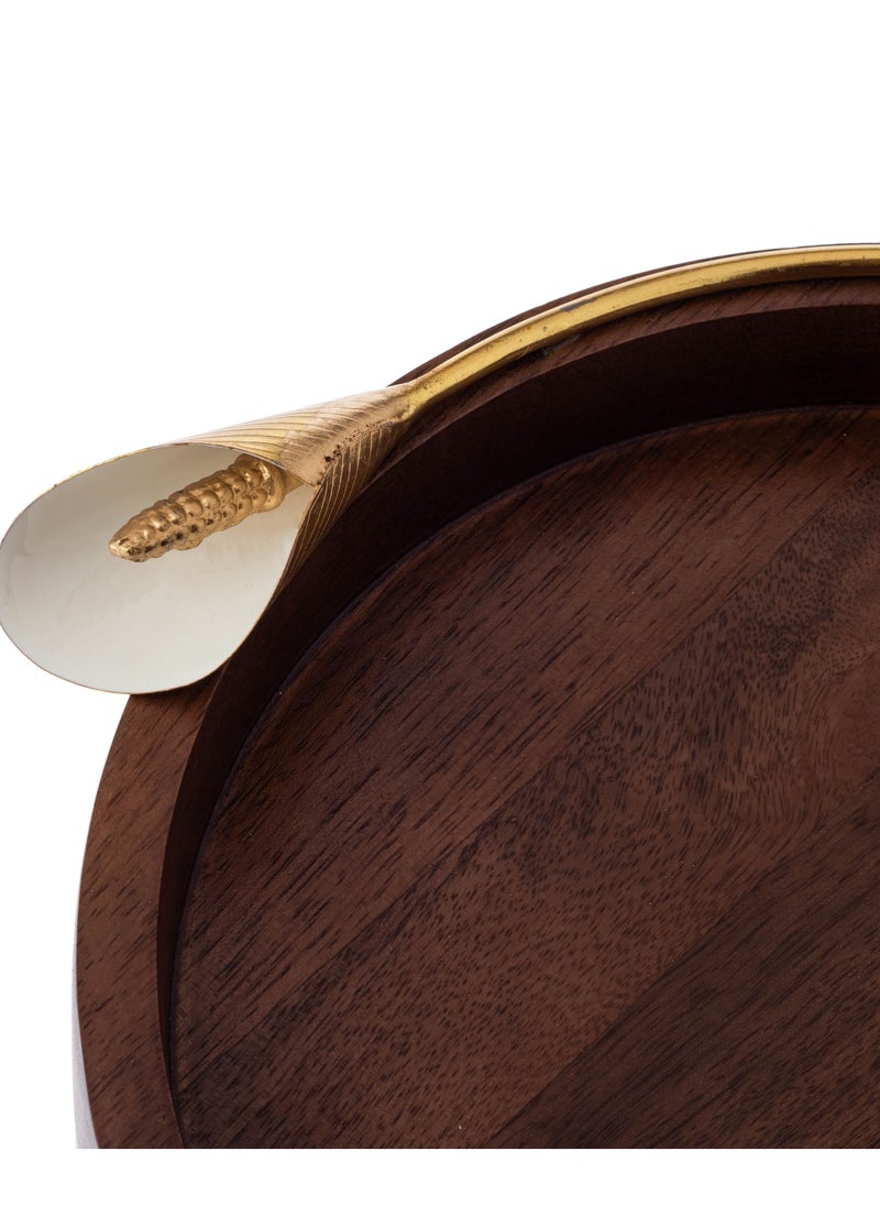 Dania Round Beech Wood Serving Tray With Golden Lily Decor  - Image 4