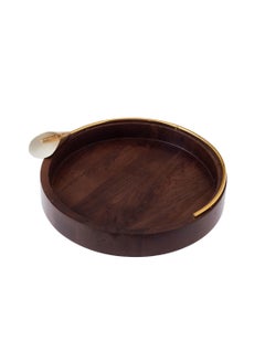 Dania Round Beech Wood Serving Tray With Golden Lily Decor  - Image 2