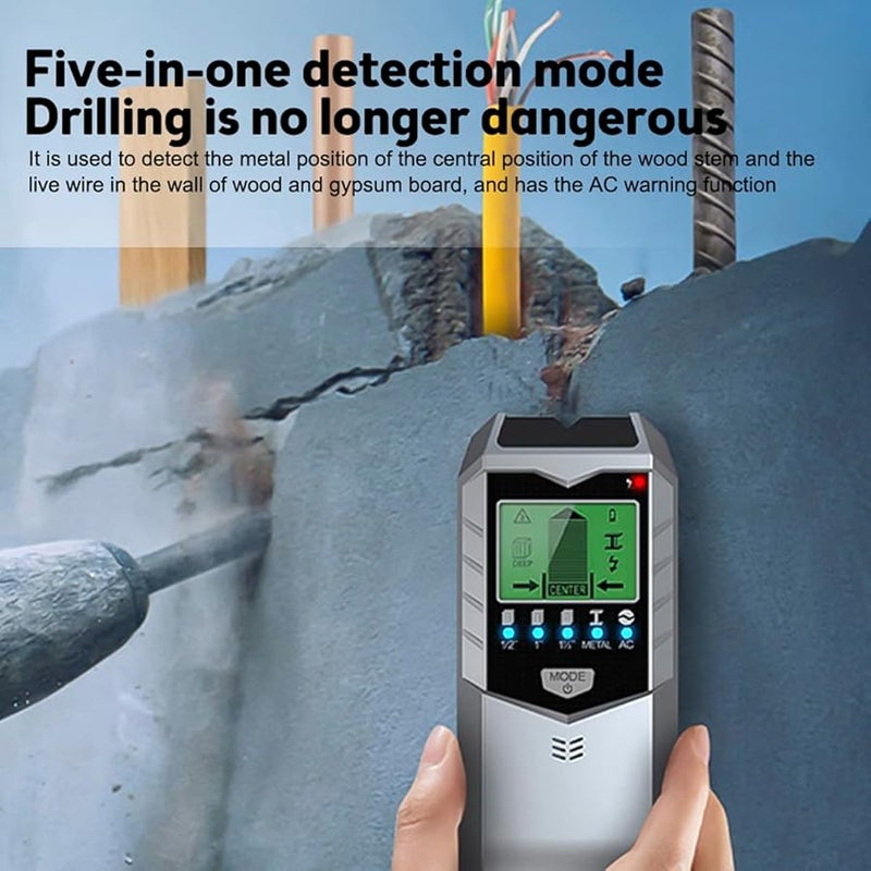 SH402 5 في 1 مكتشف المسامير ماسح الجدار كاشف للخشب أسلاك التيار المتردد معدن فضي - Image 4