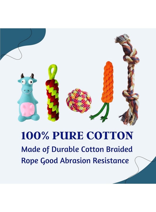مجموعة ألعاب الكلاب المكونة من حبل صرير ومضغ 5 في 1 - (حبل مكون من عقدتين + كرة قطنية + جزرة + عصا ذرة + ثور أزرق) | لعبة مضغ ولعب وتسنين للكلاب الصغيرة والجراء - Image 4