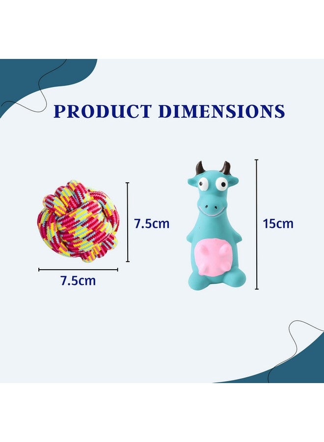 مجموعة ألعاب الكلاب المكونة من حبل صرير ومضغ 5 في 1 - (حبل مكون من عقدتين + كرة قطنية + جزرة + عصا ذرة + ثور أزرق) | لعبة مضغ ولعب وتسنين للكلاب الصغيرة والجراء - Image 3