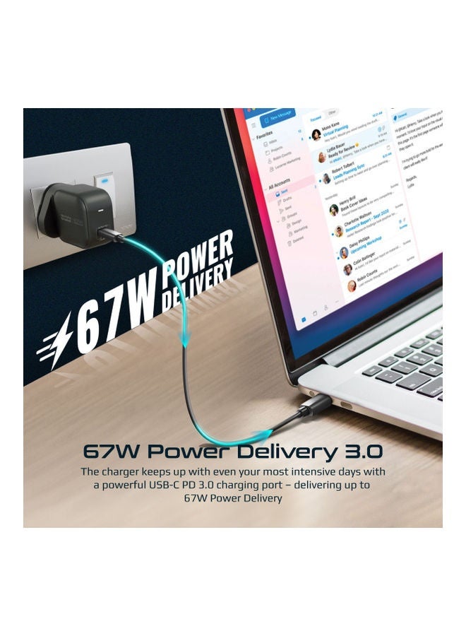 ريبنيو شاحن آيفون، شاحن فائق السرعة 67 واط USB-C GaNFast أسود - Image 3