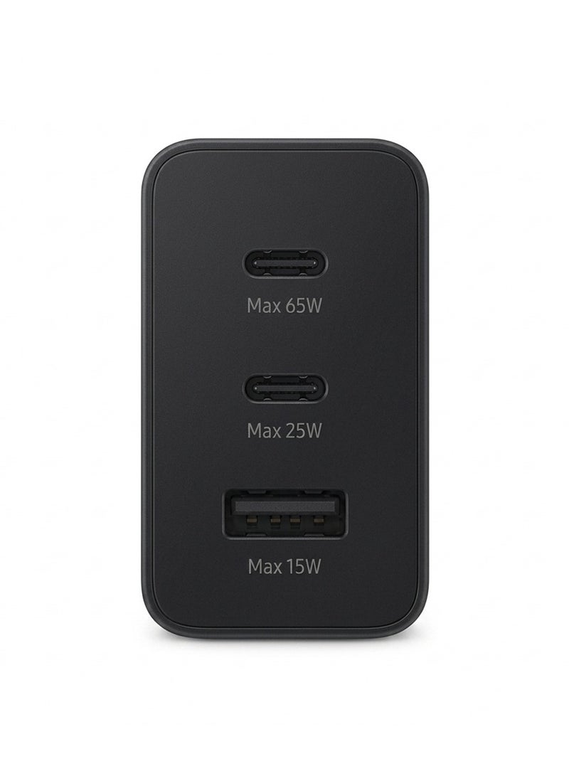 O Ozone 65W Trio Fast Charger Adapter Compatible for Samsung Galaxy S25 Ultra, S24 Ultra, S23 Ultra, S22, Z Fold 6/5, A06 LTE, A55 LTE – Dual Type-C & USB-A Ports - Black - Image 3