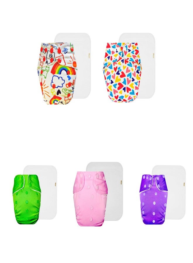 Dumbledo Premium Cloth Diaper with Cotton Insert (Pack of 5) | Snug Fit | 6-Layer Absorbent Pad | Quick Dry | All-Day Wear | 3 Months - 3 Years | Unisex Baby - Image 1