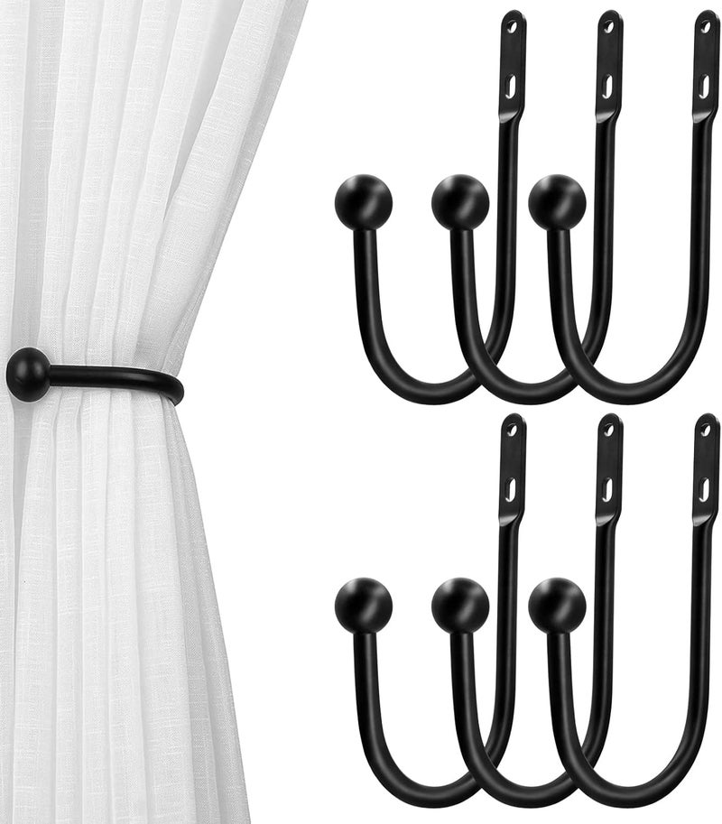 VRSS Wall Mount Curtain Tiebacks Drapery Holdbacks Curtain Holdback Hooks Simple Style (6pcs Black) - Image 1