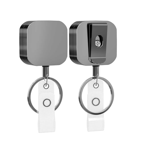 KTRIO 2 Pack Retractable Badge Reel, Metal ID Holder with Keychain & Belt Clip, Durable for Office Work Nurse (Square Small) - Image 1