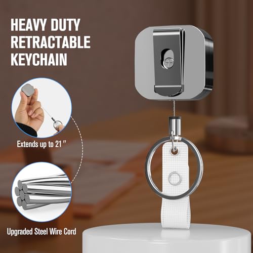 KTRIO 2 Pack Retractable Badge Reel, Metal ID Holder with Keychain & Belt Clip, Durable for Office Work Nurse (Square Small) - Image 4