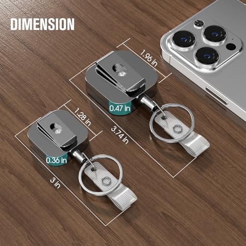 KTRIO 2 Pack Retractable Badge Reel, Metal ID Holder with Keychain & Belt Clip, Durable for Office Work Nurse (Square Small) - Image 5