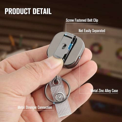 KTRIO 2 Pack Retractable Badge Reel, Metal ID Holder with Keychain & Belt Clip, Durable for Office Work Nurse (Square Small) - Image 2