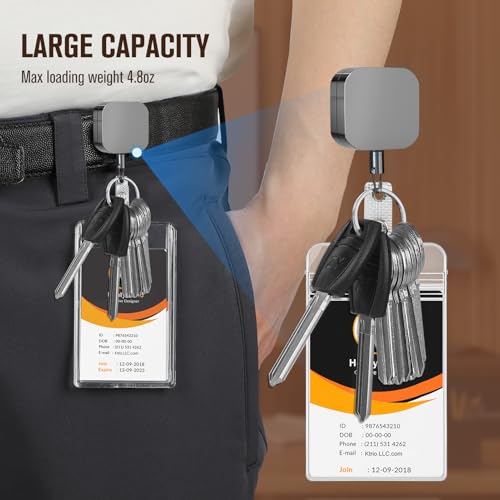 KTRIO 2 Pack Retractable Badge Reel, Metal ID Holder with Keychain & Belt Clip, Durable for Office Work Nurse (Square Small) - Image 3