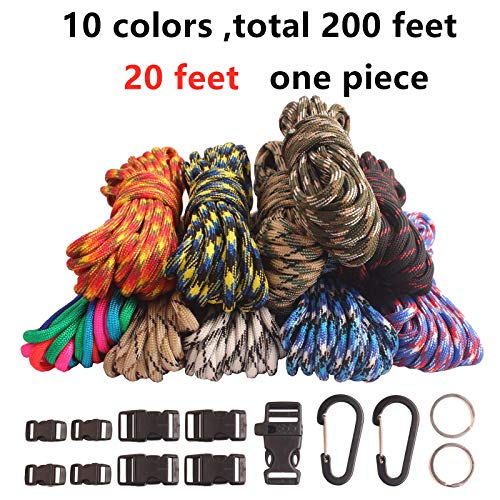 GeGeDa Paracord,Paracord 550 Combo Crafting Kits with 5 Types Buckles,20 Feet Each Paracord Rope (Light Rainbow Set 200feet) (D-Set) - Image 3
