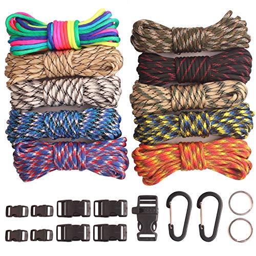 GeGeDa Paracord,Paracord 550 Combo Crafting Kits with 5 Types Buckles,20 Feet Each Paracord Rope (Light Rainbow Set 200feet) (D-Set) - Image 1