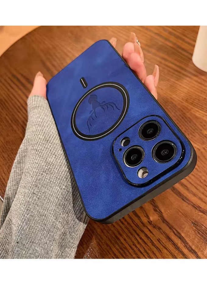 دير غطاء هاتف فخم بتصميم جلد الغزال مع شحن لاسلكي مغناطيسي لسلسلة  iPhone 15 Pro Max - Image 2