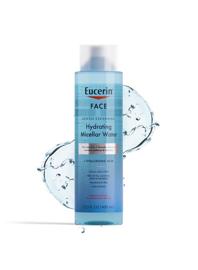 Eucerin Face Gentle Cleansing Hydrating Micellar Water with Hyaluronic Acid, Face Cleanser and Makeup Remover, Fragrance Free and Non-Drying for All Skin Types, 13.5 Fl Oz Bottle - Image 1