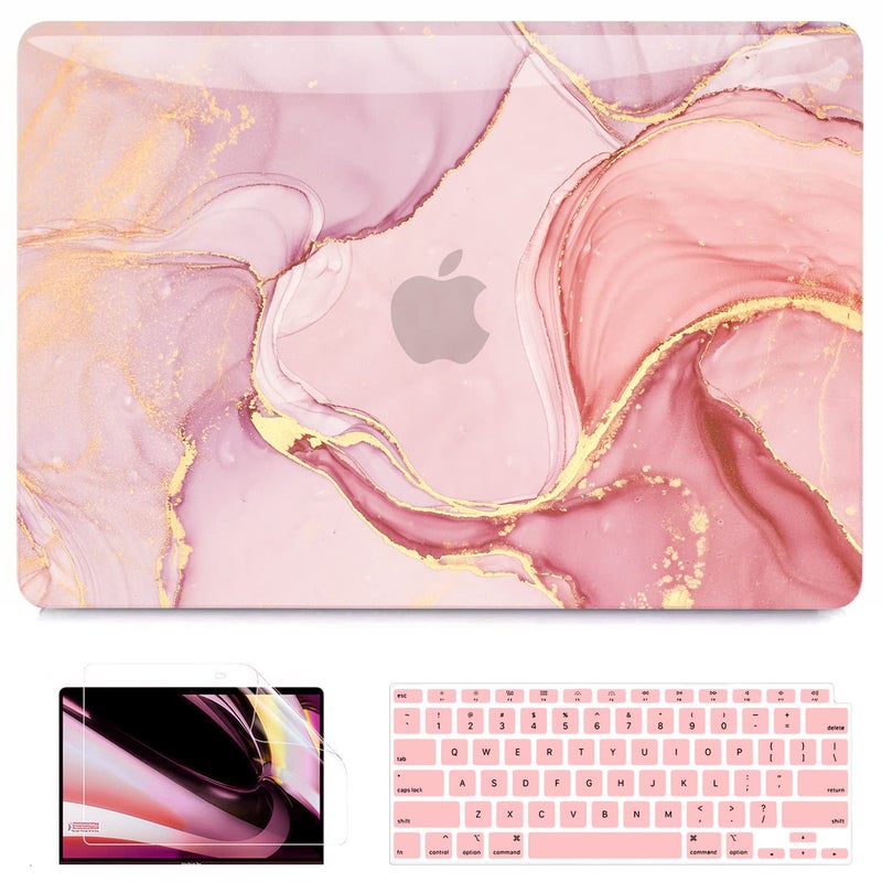 B BELK Compatible with MacBook Air 13 inch Case 2021 2020 2019 2018 M1 A2337 A2179 A1932 Touch ID,Plastic Laptop Hard Shell+2 Keyboard Cover+Screen Protector for MacBook Air 13.3 inch Case,Pink Marble - Image 1
