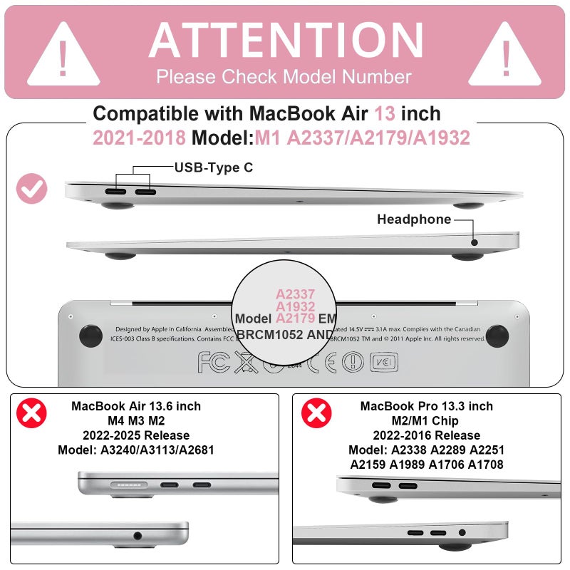 B BELK Compatible with MacBook Air 13 inch Case 2021 2020 2019 2018 M1 A2337 A2179 A1932 Touch ID,Plastic Laptop Hard Shell+2 Keyboard Cover+Screen Protector for MacBook Air 13.3 inch Case,Pink Marble - Image 2
