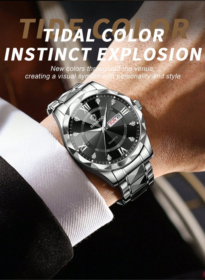 بينبوند ساعات رجالية كوارتز ساعة أفضل ماركة فاخرة موضة مقاومة للماء أسبوع تاريخ ساعة رياضية رجالية ساعة يد رجالية من الفولاذ المقاوم للصدأ - Image 2