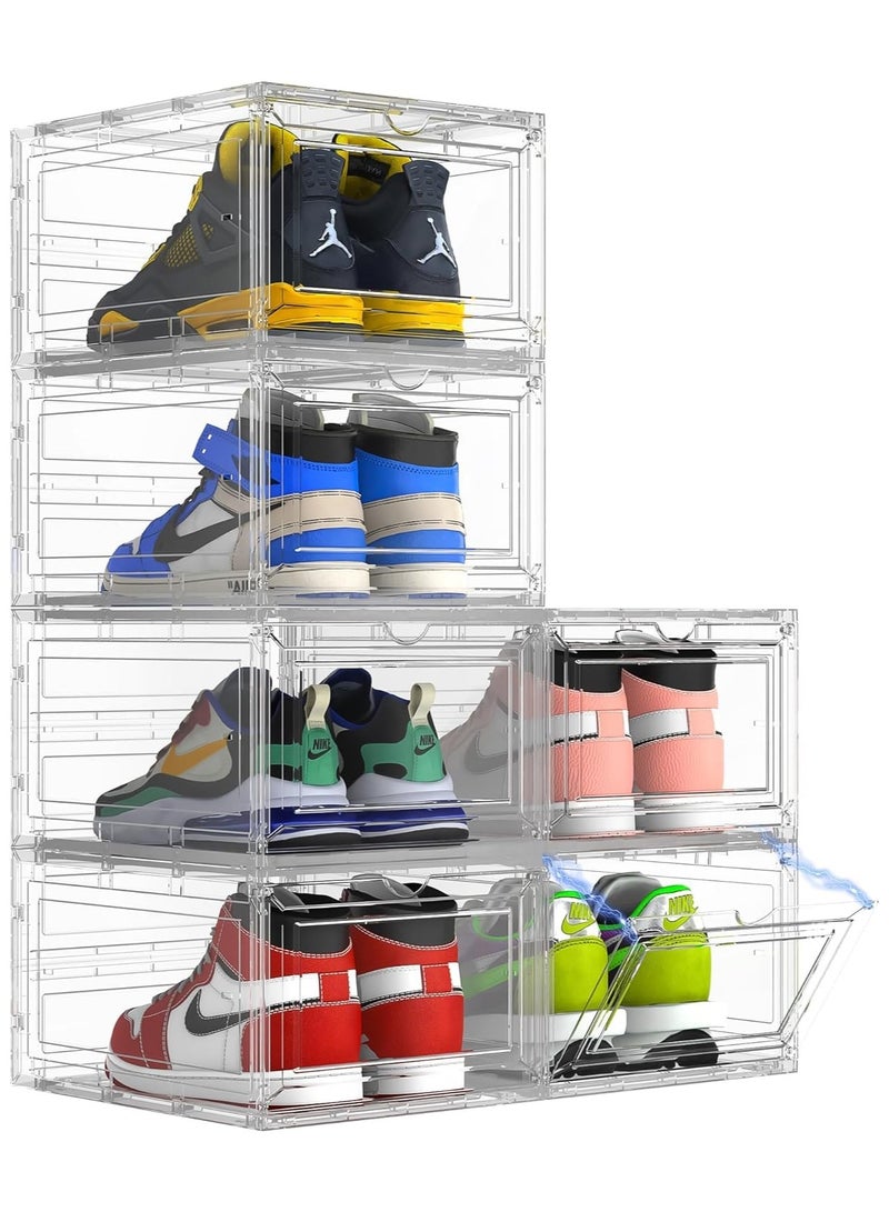 Antole ANTOLE 6 Pack Shoe Storage Boxes with Magnetic Door, Shoe Boxes Clear Plastic Stackable, Shoe Boxes with Lids Dustproof Shoe Organizers Sneaker Storage Shoe Box for Women/Men((Clear) 