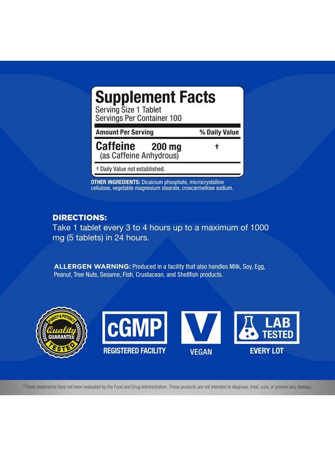 AllMax Nutrition أقراص الكافيين من ALLMAX Nutrition، طاقة مستدامة وتركيز ذهني قبل التمرين، امتصاص سريع ونباتي، 200 ملغ، 100 قرص - Image 2