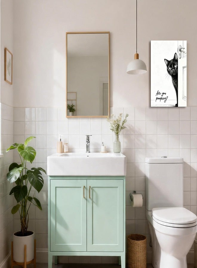 Ploceiny Funny Black Cat Bathroom Wall Art - Rustic Farmhouse Decor with a Humorous “Are You Pooping?” Canvas Print. Cute Animal Art for the Restroom, Ready to Hang.A-512 - Image 4