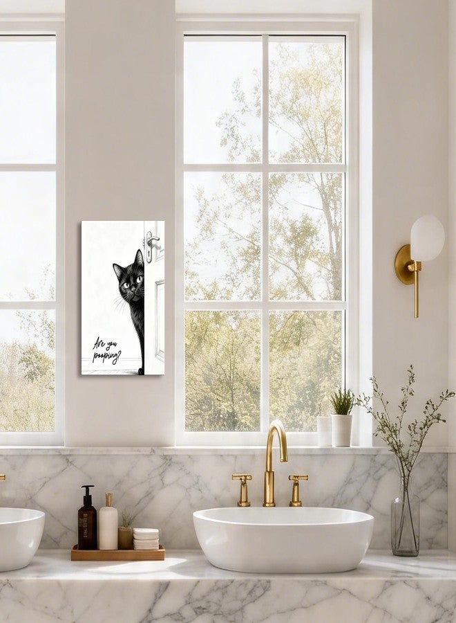 Ploceiny Funny Black Cat Bathroom Wall Art - Rustic Farmhouse Decor with a Humorous “Are You Pooping?” Canvas Print. Cute Animal Art for the Restroom, Ready to Hang.A-512 - Image 5