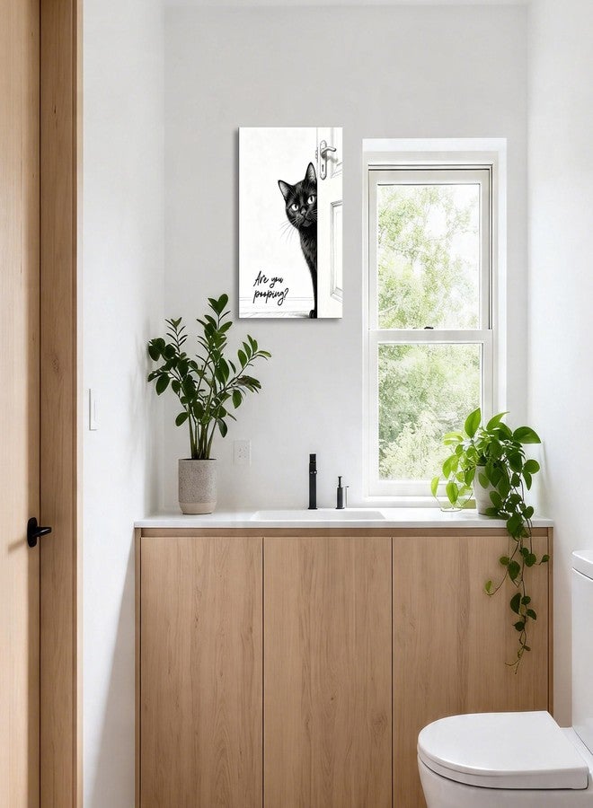 Ploceiny Funny Black Cat Bathroom Wall Art - Rustic Farmhouse Decor with a Humorous “Are You Pooping?” Canvas Print. Cute Animal Art for the Restroom, Ready to Hang.A-512 - Image 2