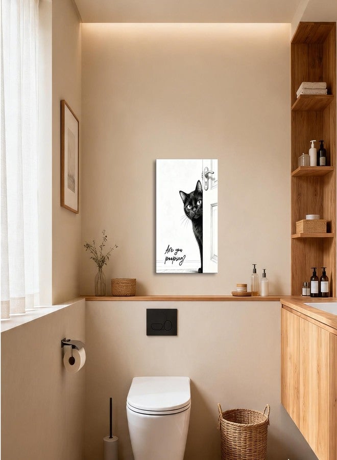 Ploceiny Funny Black Cat Bathroom Wall Art - Rustic Farmhouse Decor with a Humorous “Are You Pooping?” Canvas Print. Cute Animal Art for the Restroom, Ready to Hang.A-512 - Image 3