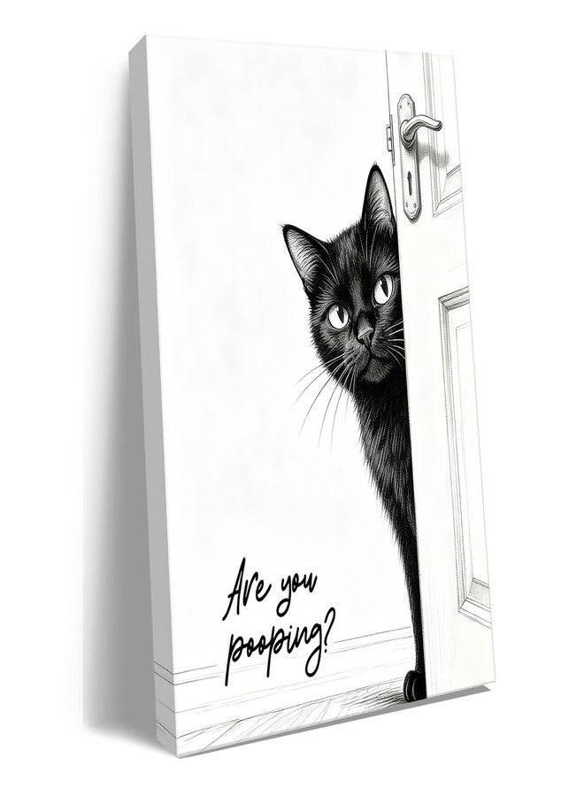 Ploceiny Funny Black Cat Bathroom Wall Art - Rustic Farmhouse Decor with a Humorous “Are You Pooping?” Canvas Print. Cute Animal Art for the Restroom, Ready to Hang.A-512 - Image 1