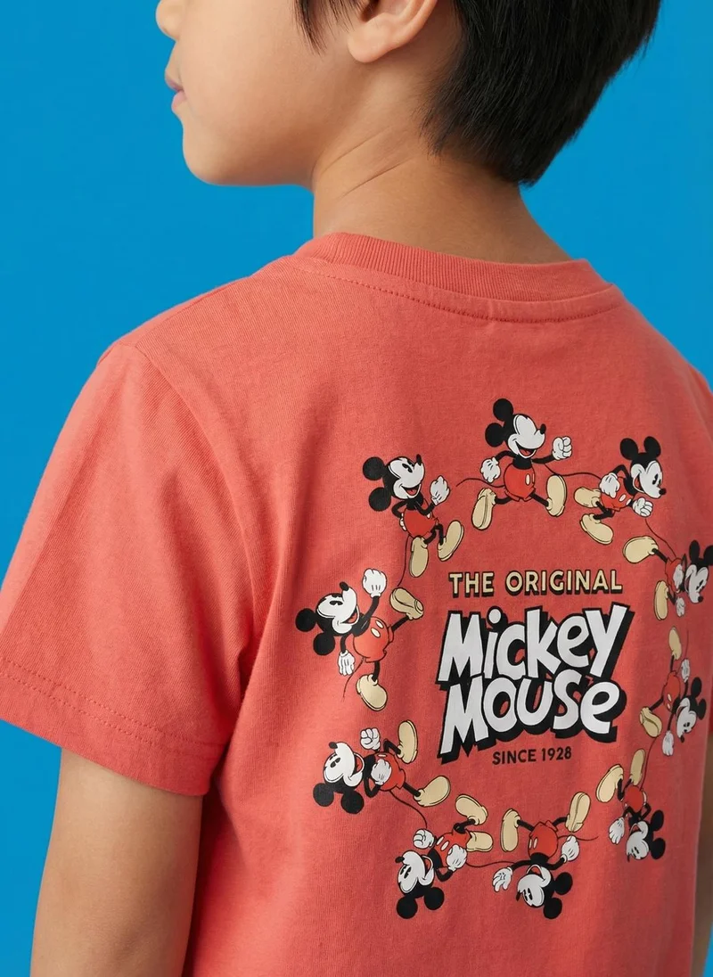 نوتيناتي Nautinati Boys Mickey Mouse Printed Regular Fit Round Neck T-shirt and Shorts Set