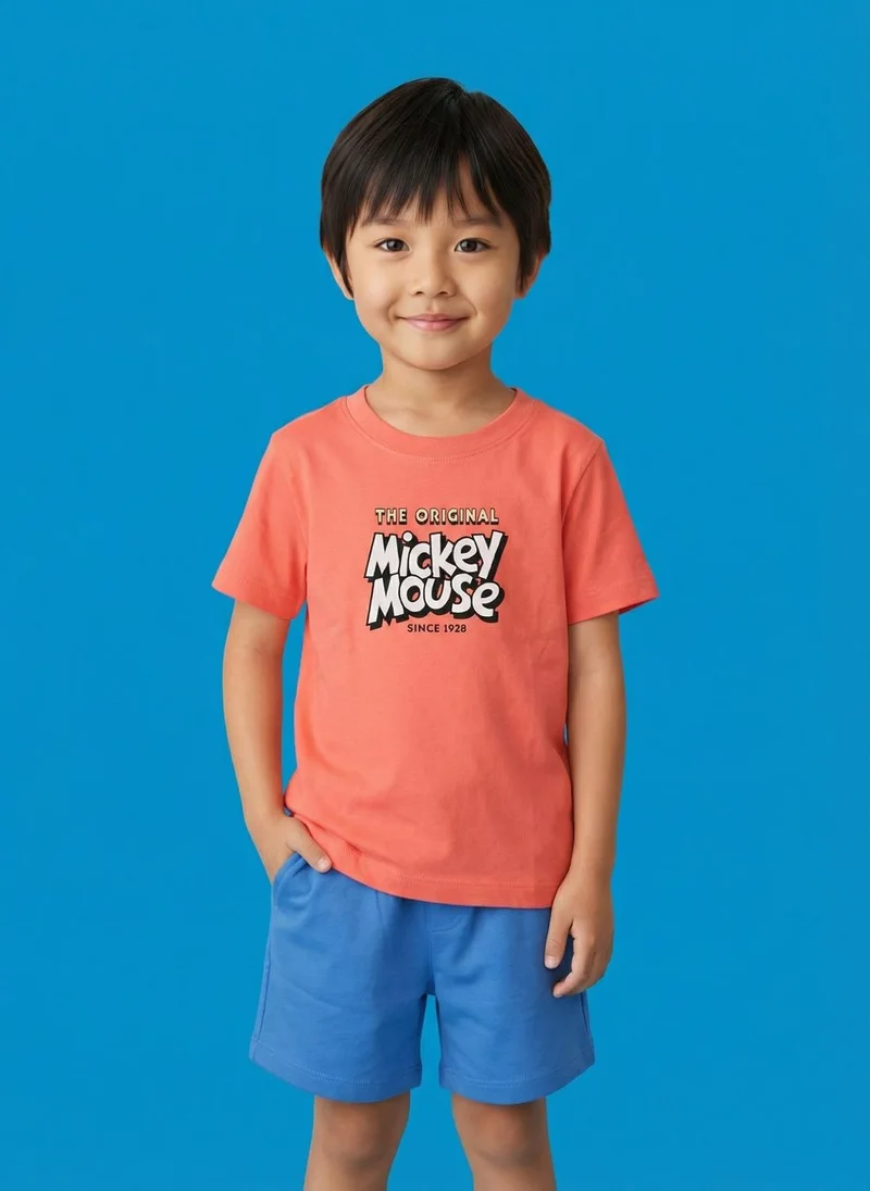 نوتيناتي Nautinati Boys Mickey Mouse Printed Regular Fit Round Neck T-shirt and Shorts Set