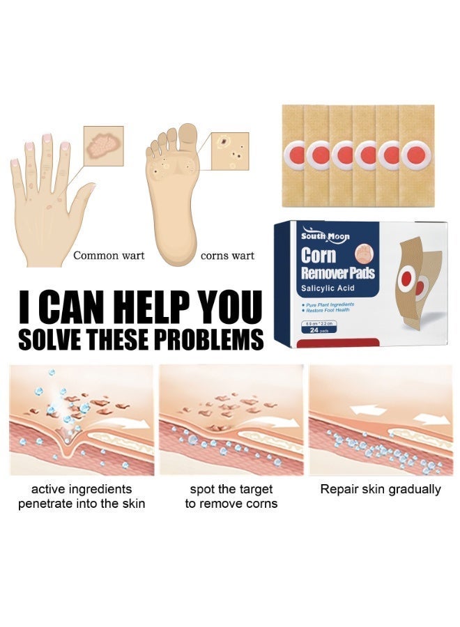 SOUTH MOON 24 Pcs Foot Corn Removal Patch, Fast and Effective Callus Removal Plaster, Natural Ingredients Treatment for Corns and Plantar Warts, Corn Callus Treatment for Feet, Blister Protection Patches for Corns and Calluses, Relief Pain From Calluses Corns Blisters - Image 2