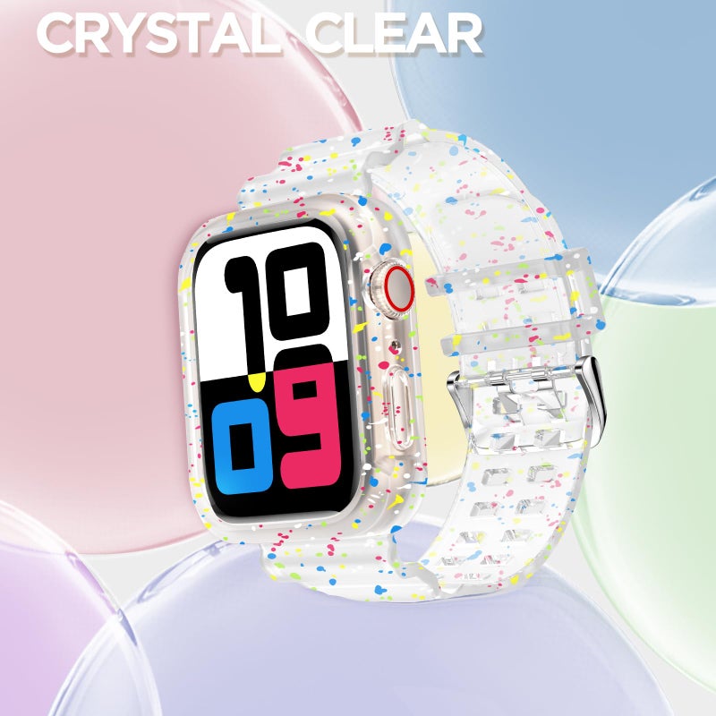 DABAOZA Compatible for Clear Apple Watch Band with Bumper Case 42mm, Women Men Glitter Bling TPU Sport Strap for iWatch SE Ultra 3 2 Series 11 10 9 8 7 6 5 4 3 2 1ï¼ˆFlakes Confetti,42ï¼‰ - Image 4