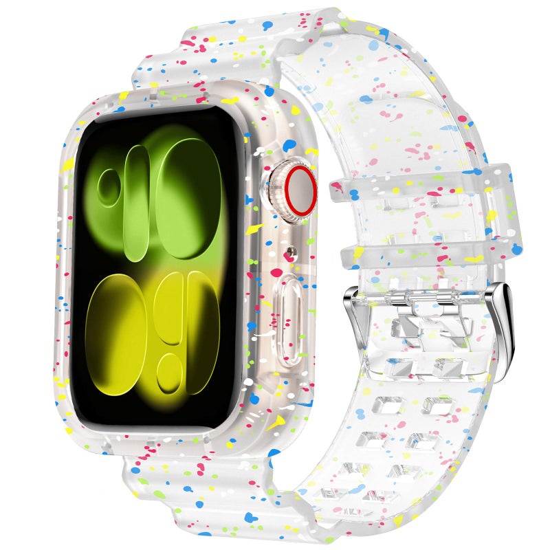 DABAOZA Compatible for Clear Apple Watch Band with Bumper Case 42mm, Women Men Glitter Bling TPU Sport Strap for iWatch SE Ultra 3 2 Series 11 10 9 8 7 6 5 4 3 2 1ï¼ˆFlakes Confetti,42ï¼‰ - Image 1