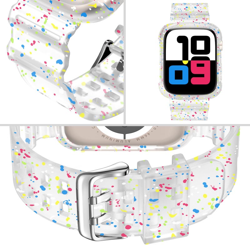 DABAOZA Compatible for Clear Apple Watch Band with Bumper Case 42mm, Women Men Glitter Bling TPU Sport Strap for iWatch SE Ultra 3 2 Series 11 10 9 8 7 6 5 4 3 2 1ï¼ˆFlakes Confetti,42ï¼‰ - Image 3