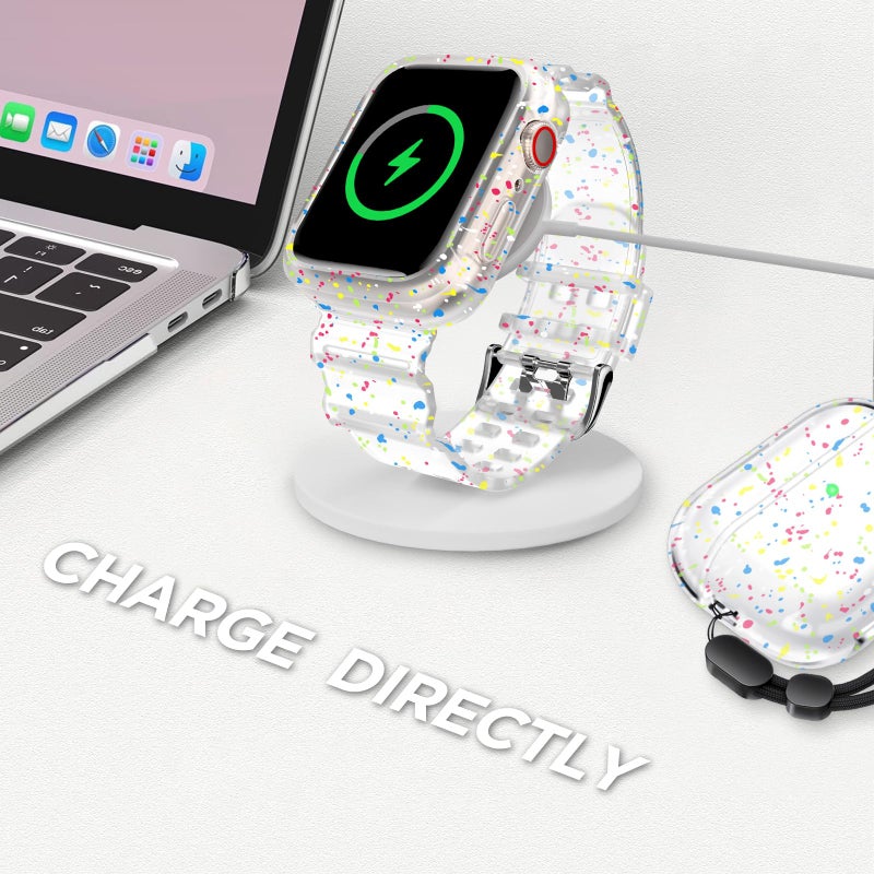 DABAOZA Compatible for Clear Apple Watch Band with Bumper Case 42mm, Women Men Glitter Bling TPU Sport Strap for iWatch SE Ultra 3 2 Series 11 10 9 8 7 6 5 4 3 2 1ï¼ˆFlakes Confetti,42ï¼‰ - Image 5