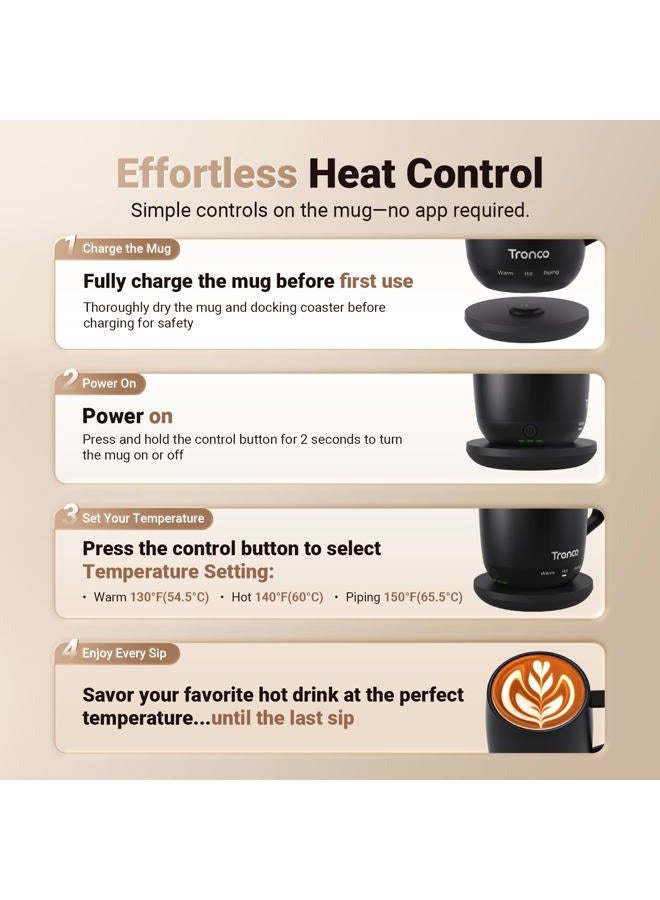 tronco Temperature Control Heated Coffee Mug – Rechargeable Self-Heating Smart Mug with Lid, 14 oz (Burgundy) - Image 3