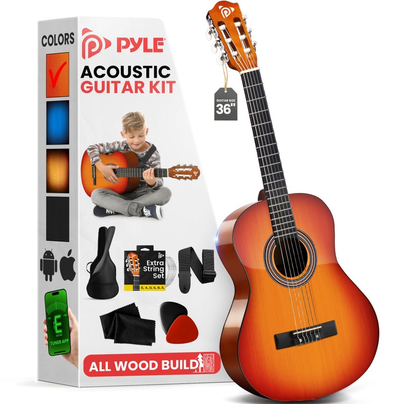 Pyle 36 Inch 6String Classic Guitar34 Size Scale Guitar with Digital Tuner Accessory Kit Sunburst Right 7 Cherry Burst Gloss 36 PGACLS82CSX9