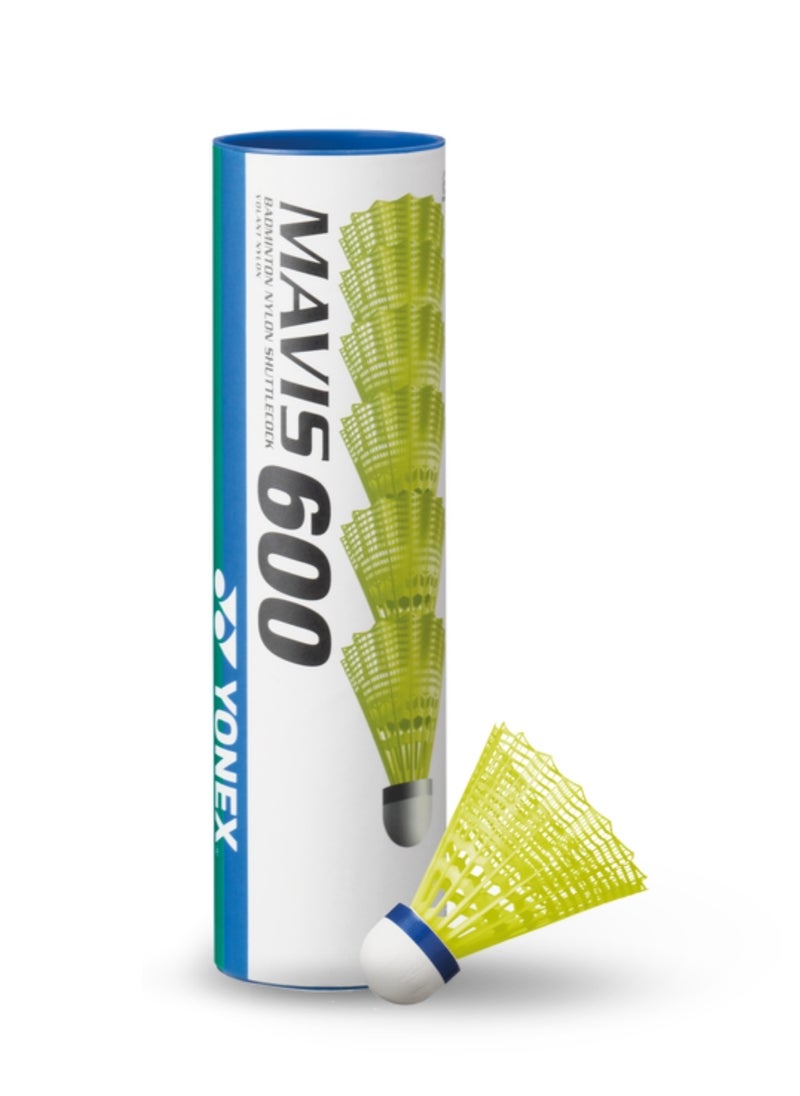 Yonex YONEX Mavis 600 Super Badminton Shuttlecocks | 6 Pcs | Color: Green & Yellow | Size: Standard | Material: Nylon | Slow Speed | Durable Performance | Wing Rib Pattern  - Image 1