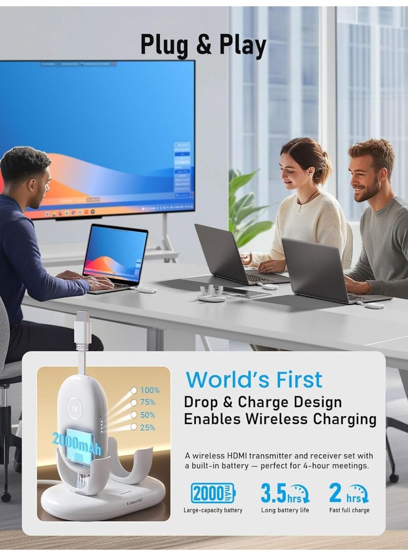 Lemorele Wireless HDMI Transmitter Receiver, 2000mAh Battery, 8 Transmitters for 1 Receiver, 50m Range, Full HD 1080P, Compatible with PC/TV/Projector, for Conferences and Classes - Image 4