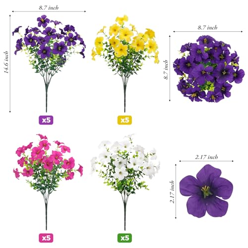 Besteek 20 Bundles Artificial Petunias Flowers for Outdoors Faux Silk Flowers UV Resistant Realistic Fake Plants for Outside Planters Porch Patio Yard Garden Spring Summer Home Decor Multicolor - Image 3