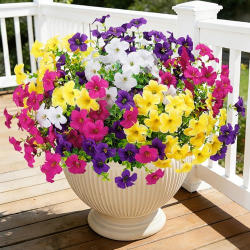 Besteek 20 Bundles Artificial Petunias Flowers for Outdoors Faux Silk Flowers UV Resistant Realistic Fake Plants for Outside Planters Porch Patio Yard Garden Spring Summer Home Decor Multicolor - Image 1