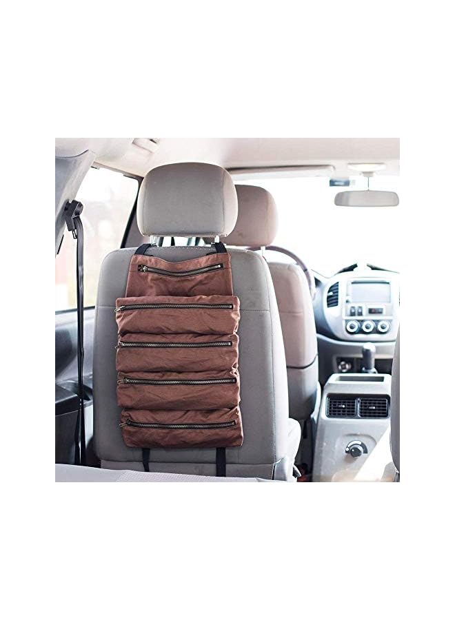 PROMASS Tool Storage Organizer Bag Roll, Big Tool Roll Up Bag, Waxed Canvas Tool Organizer Bucket, Tool Roll Up Pouch, Handy Small Tools Tote Carrier,Tool Pouch Sling, Car Back Seat Organizer (Brown)  - Image 5